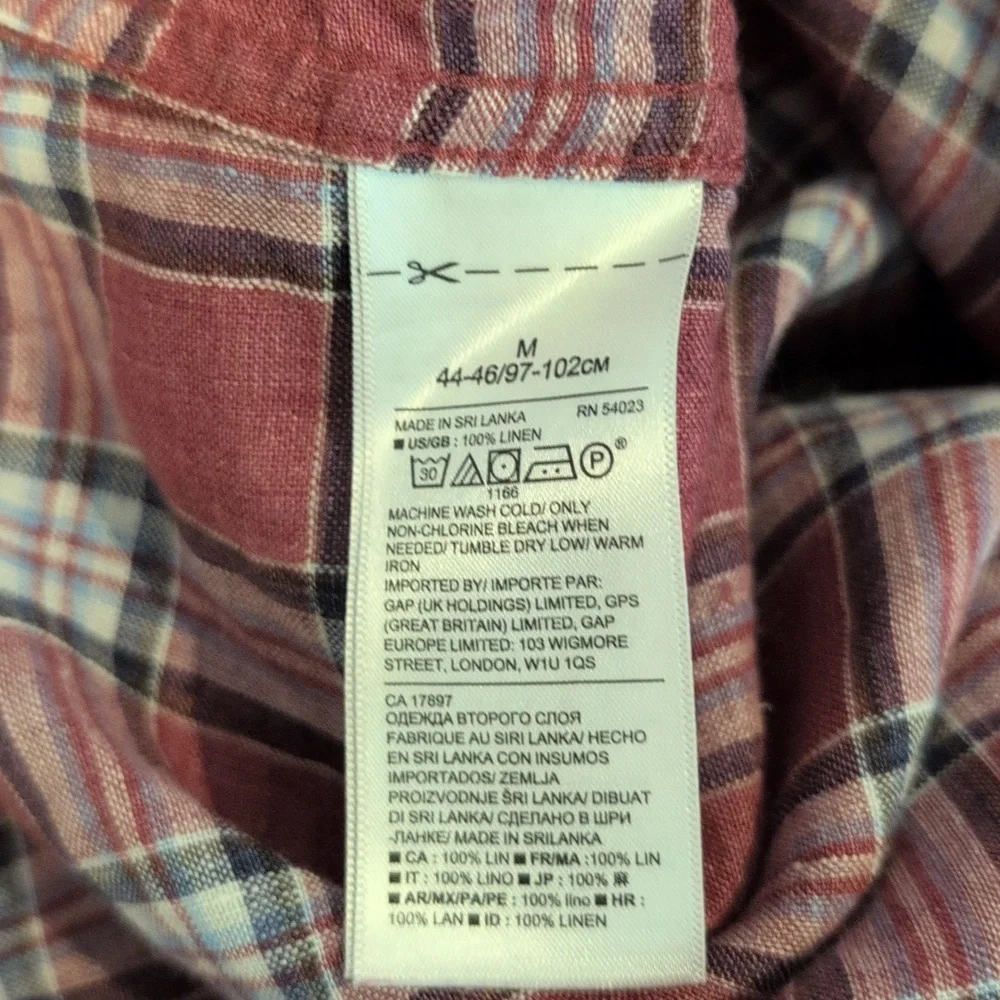 Banana Republic Men's Medium Linen Camden Standard Fit Short Sleeve Plaid Shirt